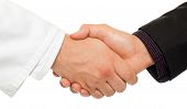 picture of handshake  - Handshake between a businessman and a doctor isolated on white - JPG 