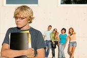 foto of pressure  - swot nerd bullied school student by group of bullies - JPG 