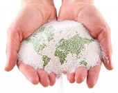 picture of map  - Sand with map of the world in the hands - JPG 
