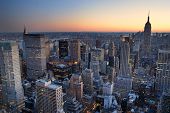 stock photo of buildings  - New York City Manhattan skyline panorama sunset aerial view with - JPG 