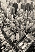stock photo of black  - New York City Manhattan skyline aerial view black and white with skyscrapers and street - JPG 