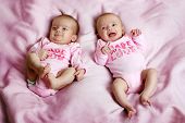image of fraternity  - Some cute fraternal twins on a pink blanket - JPG 