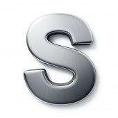 stock photo of cgi  - 3d rendering of the letter S in brushed metal on a white isolated background - JPG 