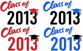 stock photo of blue  - Class of 2013 graduation celebration announcement caps in red and blue school colors - JPG 