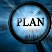 foto of plans  - plan with magnifier on a blue background - JPG 