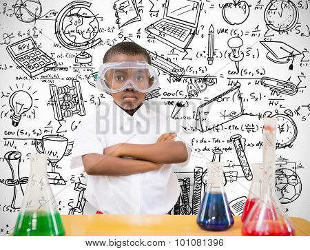 pupil conducting science experiment against white background with