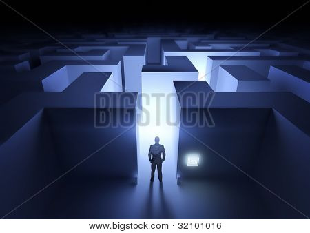 Picture or Photo of Business Challenge - A businessman at the entrance to a maze.