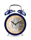 stock photo of clockface  - Blue alarm clock with euro clockface isolated on white - JPG 