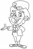 image of outline  - Outlined leprechaun presenting with his hand - JPG 