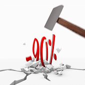 stock photo of unbreakable  - Red  unbreakable tool 3d graphic with strong discount icon smashed with a hammer - JPG 