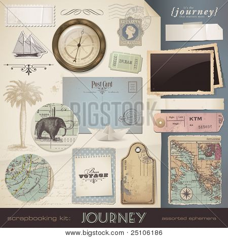 Picture or Photo of Digital scrapbooking kit: Journey - assorted ephemera and paper objects for your travel and vacation layouts (eps10 file)