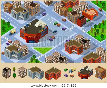 Picture or Photo of Buildings and Mall in a city. Compose your own city