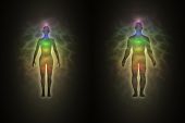 picture of soul  - Illustration of human energy body silhouette with aura and chakras - JPG 