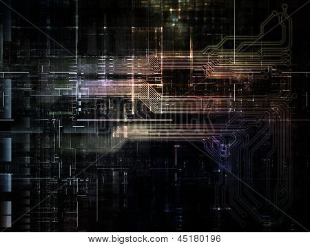 Picture or Photo of Background of fractal geometric and technological texture elements for projects on the subject of industry technology and computers.