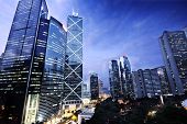 stock photo of blue  - office building at night in hong kong - JPG 