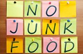 image of food  - No junk food words made by post it - JPG 