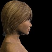 picture of wireframe  - High resolution concept or conceptual 3D wireframe human female head isolated on black background as metaphor for technology - JPG 