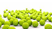 picture of competition  - 3d image of many tennis ball isolated on white - JPG 