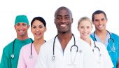 picture of medical doctors  - Portrait of positive medical team against a white background - JPG 
