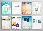 Set of Flyer, Brochure Design Templates. Geometric Triangular Abstract Modern Backgrounds. Mobile Technologies, Applications and Online Services Concept.