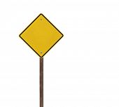 picture of sign  - Tall blank isolated caution sign on a wooden post - JPG 