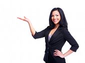 picture of points  - Young hispanic business woman showing copyspace - JPG 