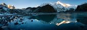 stock photo of reflexion  - view of Cho Oyu mirroring in lake  - JPG 