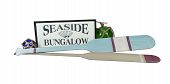 stock photo of oared  - Seaside Bungalow Sign with Boat Oars and Glass Floats  - JPG 