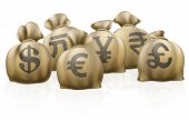 foto of currency  - Lots of sacks with different currency signs foreign currency exchange sacks - JPG 