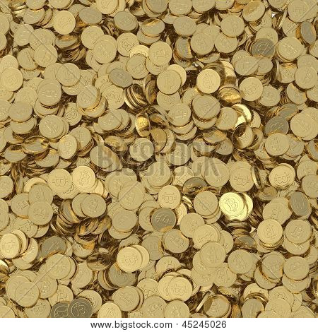 Picture or Photo of Golden bitcoin digital currency coins visualisation - compute generated background