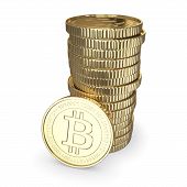 foto of currency  - Golden Bitcoin cryptography digital currency coins  - JPG 