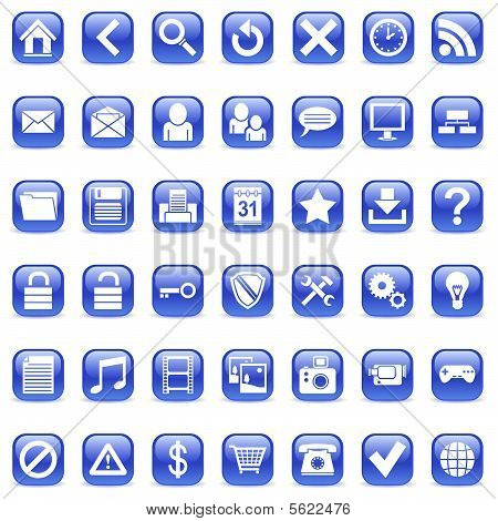 Picture or Photo of Set of 42 blue icons for Web.