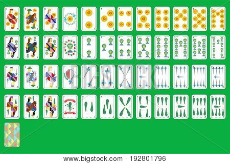 set of beautiful designer spanish playing cards of all suits.
