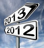 stock photo of future  - new year 2013 next and previous years the future starting from the end of 2012 road sign arrow - JPG 