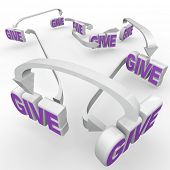 stock photo of funds  - Many Give words connected by arrows representing fund - JPG 