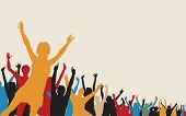 picture of cheerful  - Illustrated colorful silhouette of a cheering crowd - JPG 