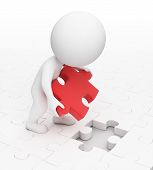 foto of puzzle  - 3d small people puts a missing puzzle in a cell - JPG 