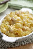 stock photo of mac  - Macaroni and cheese with chicken meat closeup - JPG 