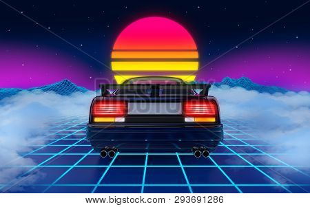Poster: Cyberpunk Car In 80s Style
