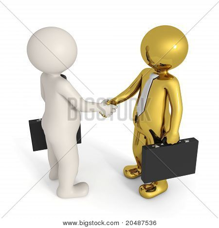 Picture or Photo of 3d busines people making a deal and shaking hands - Isolated
