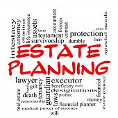 foto of plans  - Estate Planning Word Cloud Concept in red caps with great terms such as durable will financial lawyer executor probate and more - JPG 