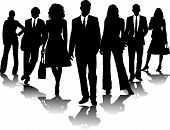 picture of business people  - 7 office people in black and white in a arrow formation - JPG 
