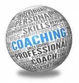 pic of business concept  - Coaching concept related words in sphere tag cloud isolated on white - JPG 