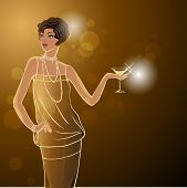 stock photo of twenties  - Retro party invitation design with girl - JPG 