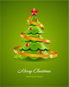 picture of glisten  - Christmas glossy tree with red star vector card - JPG 