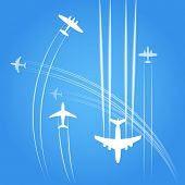 stock photo of transportation  - Transport and civil airplanes trajectories - JPG 