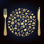 image of restaurant  - Restaurant Icons In Form Of Sphere With Plug And Knife - JPG 