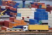 foto of transportation  - truck transport container to a warehouse near the sea - JPG 