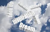 foto of aspiration  - The phrase Look Up and many positive words in 3d letters such as attitude - JPG 