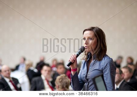 Picture or Photo of Indoor business conference for managers in hotel.